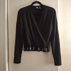 Itsu Elegant Women's Black Wrap Blouse With Metal Detail